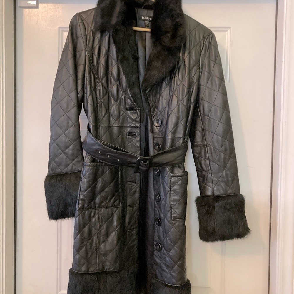 Like New Bebe Coat Size L. Leather, Faux fur trimmings